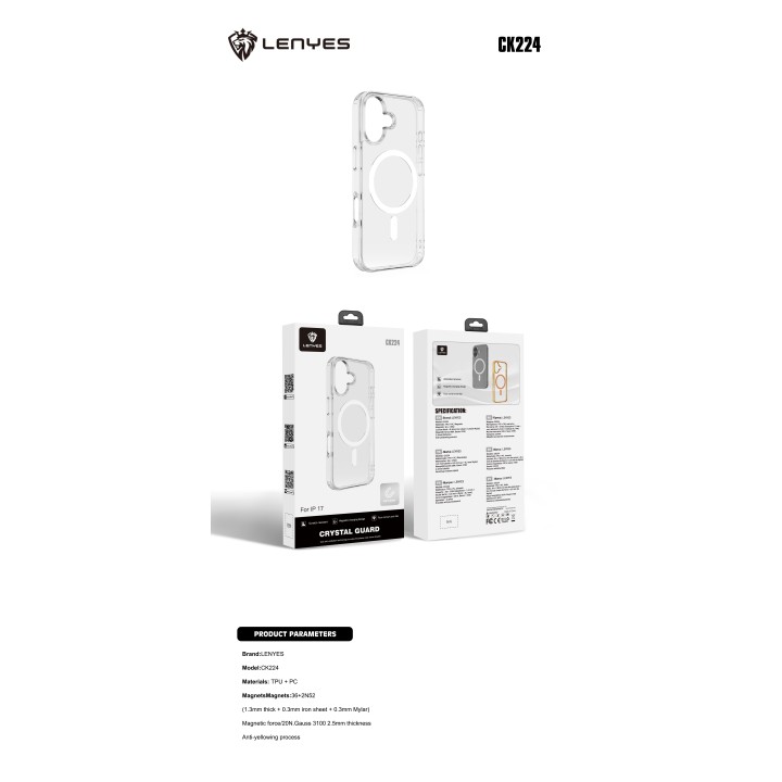 Funda Lenyes CK224: Transparencia Anti-Amarilleo con MagSafe Ultra Potente