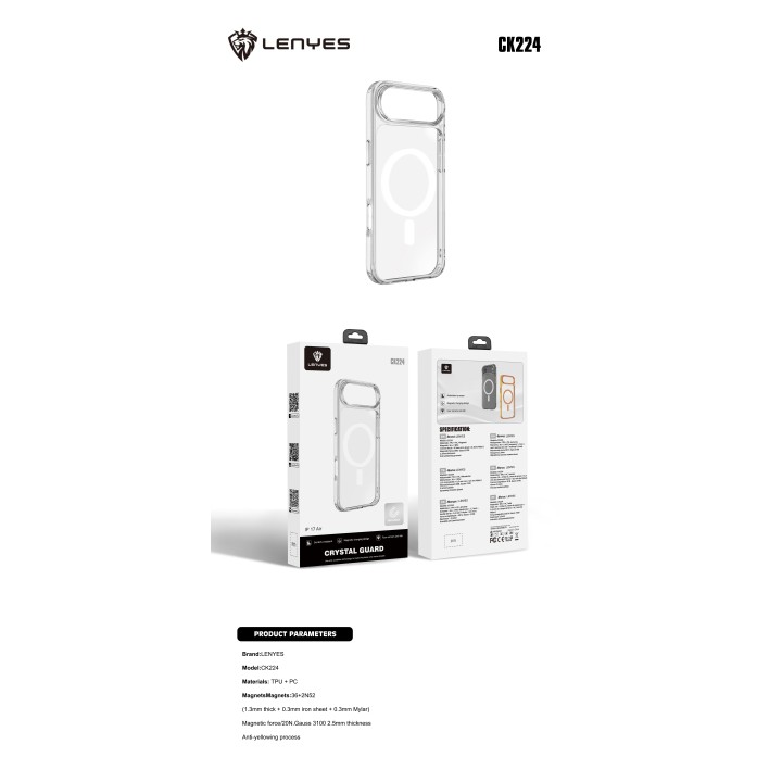 Funda Lenyes CK224: Transparencia Anti-Amarilleo con MagSafe Ultra Potente
