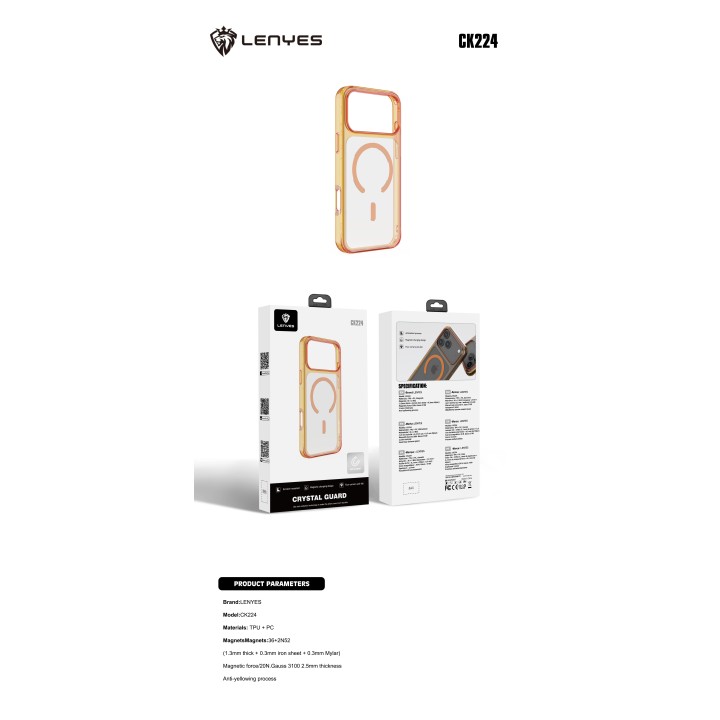 Funda Lenyes CK224: Transparencia Anti-Amarilleo con MagSafe Ultra Potente