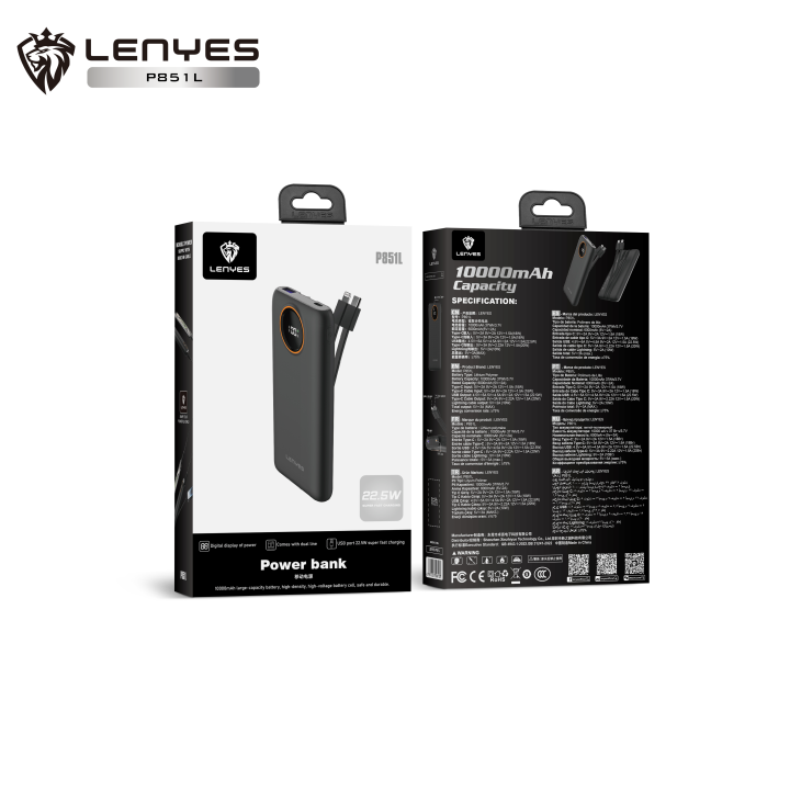 Power Bank Lenyes P851L – 10000mAh: Carga Super Rápida 22.5W