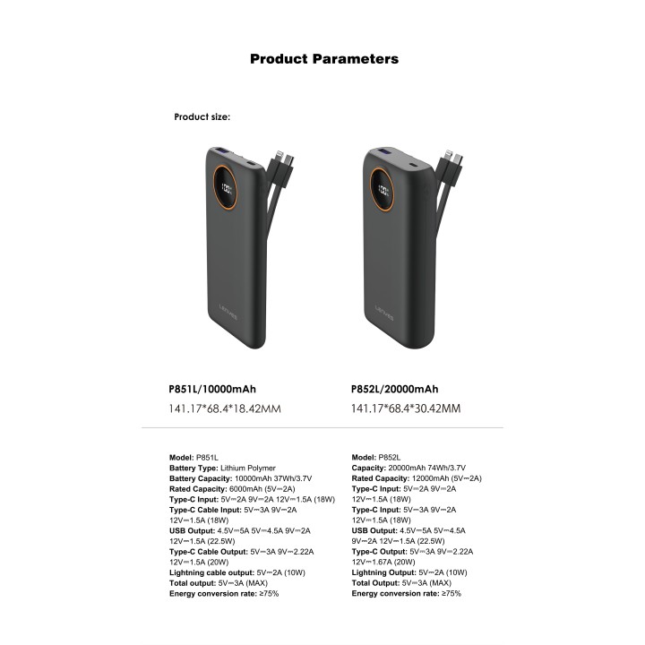 Power Bank Lenyes P852L – 20000mAh