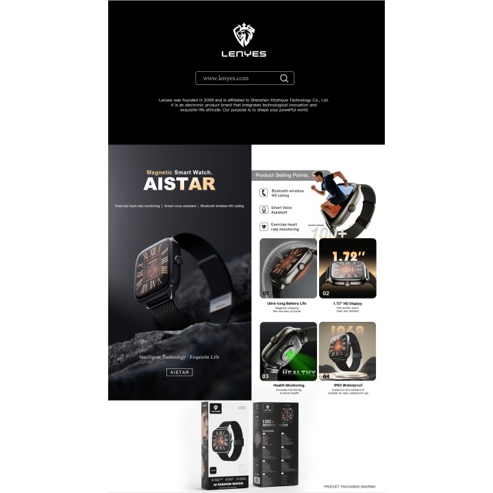 Reloj inteligente Lenyes AISTAR Negro – AI Smartwatch