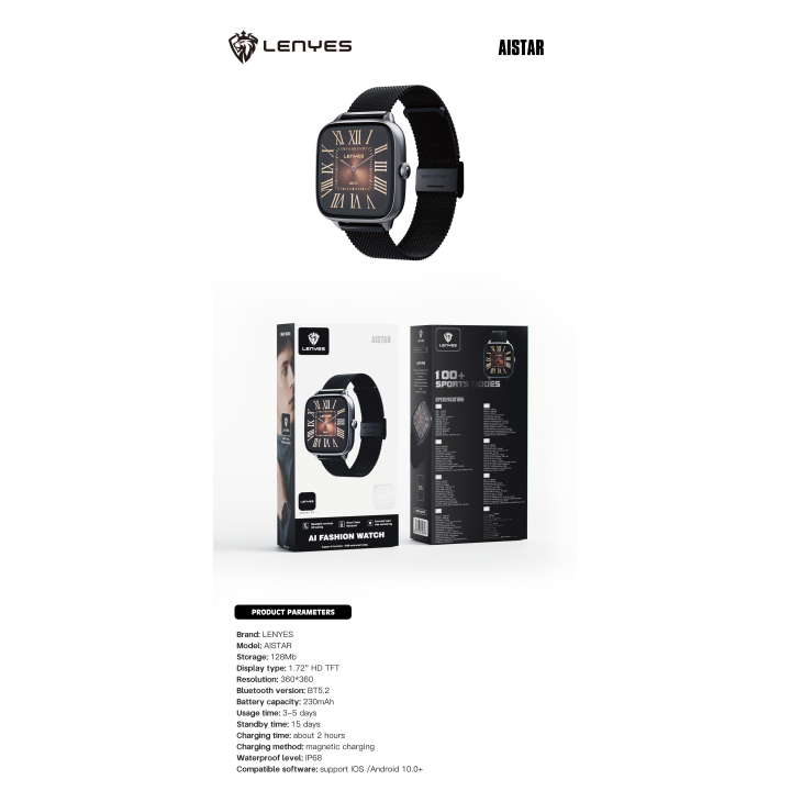 Reloj inteligente Lenyes AISTAR Negro – AI Smartwatch