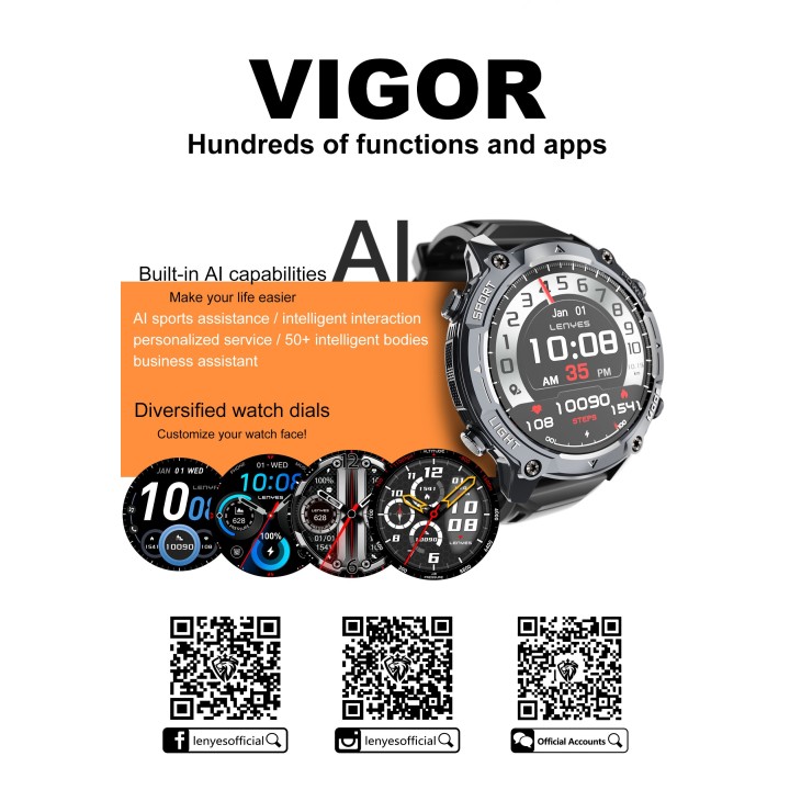 Reloj inteligente Lenyes VIGOR Pro Negro – 550mAh y Ecosistema AI