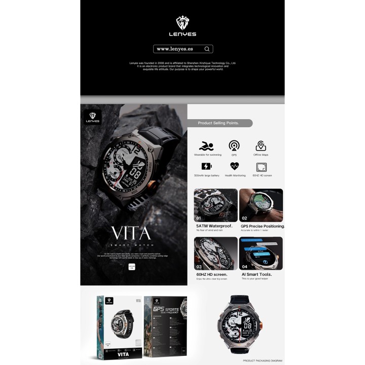 Reloj inteligente Lenyes VITA Negro – Titanium