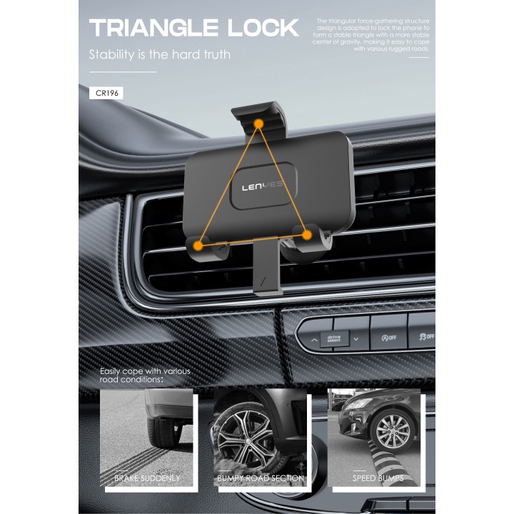 Soporte de Coche Lenyes CR196 – Bloqueo de Gravedad Triple Agarre