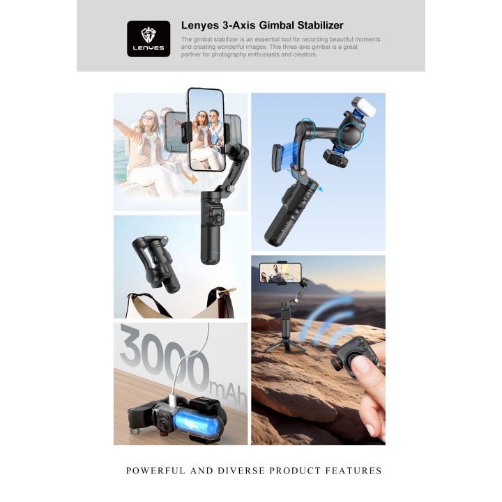 Estabilizador Gimbal Lenyes LPH113 – 3 Ejes con Seguimiento IA