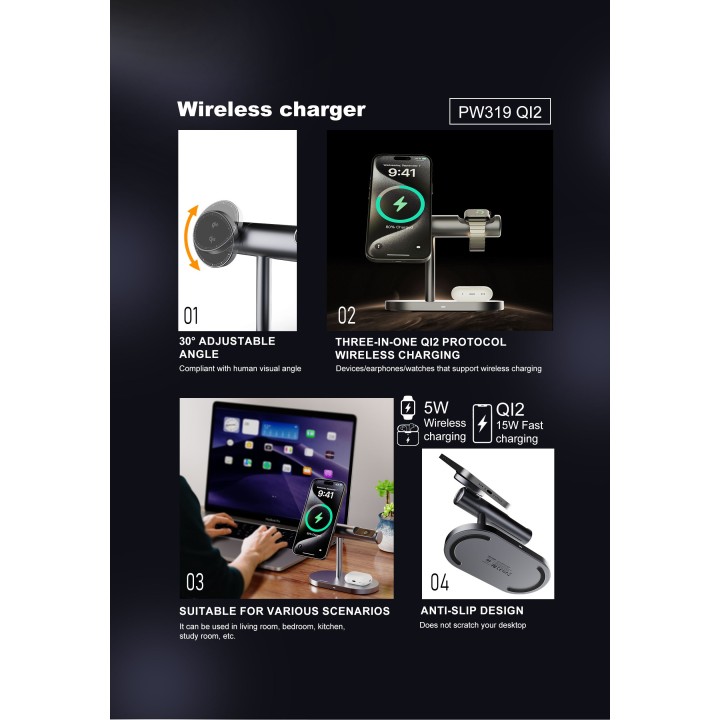Cargador Inalámbrico Lenyes PW319 Q12 – Certificación QI2 15W