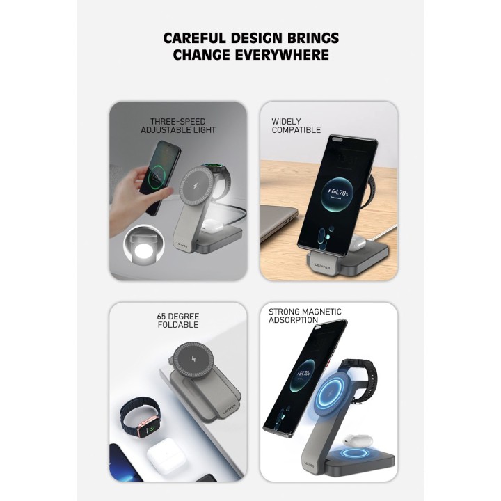 Cargador Inalámbrico Lenyes PW313 Gris – 15W Fast Charge