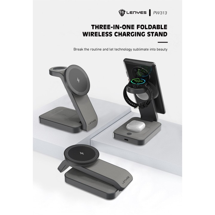 Cargador Inalámbrico Lenyes PW313 Gris – 15W Fast Charge