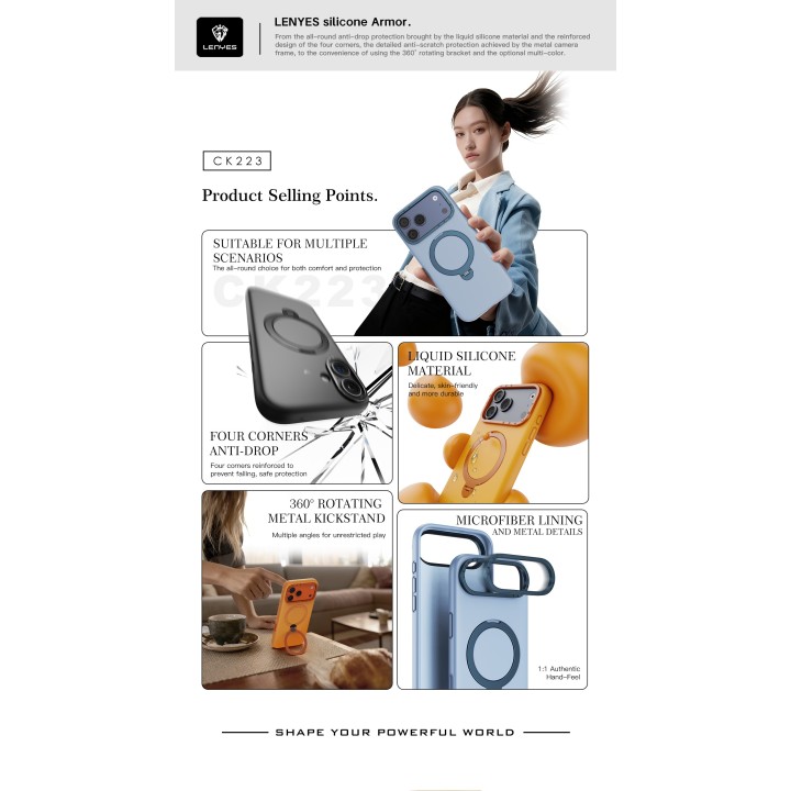 Lenyes CK223 al por Mayor - Funda MagSafe con Soporte 360° | WePhone