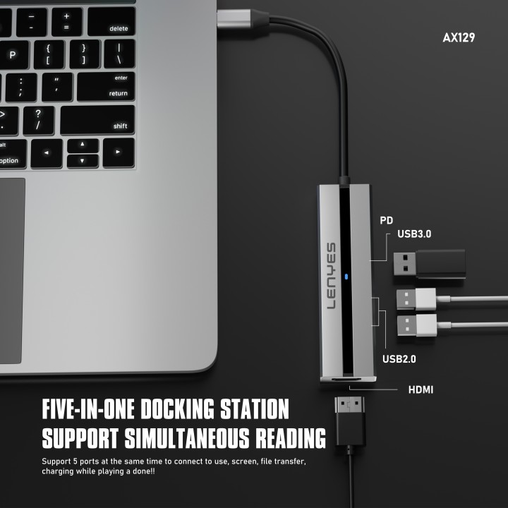 Hub USB-C Lenyes AX129 – 4K HDMI, PD 100W y USB 3.0
