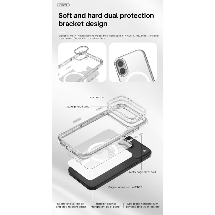 Lenyes CK221 al por Mayor - Funda Transparente con Soporte Cámara | WePhone