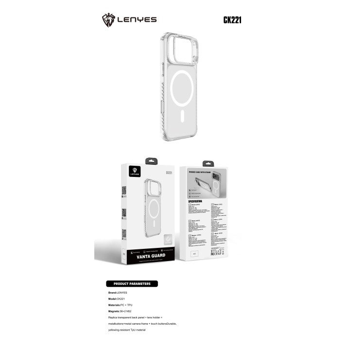 Lenyes CK221 al por Mayor - Funda Transparente con Soporte Cámara | WePhone