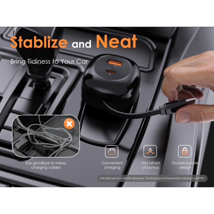 Cargador de Coche Lenyes CA59 – 60W con Cable USB-C Retractil
