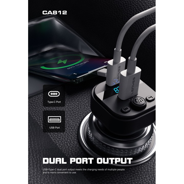 Transmisor FM Lenyes CA812 – Bluetooth 5.3 y Carga de 15W