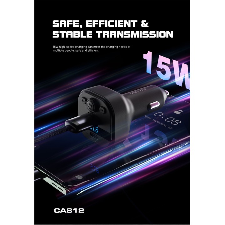 Transmisor FM Lenyes CA812 – Bluetooth 5.3 y Carga de 15W