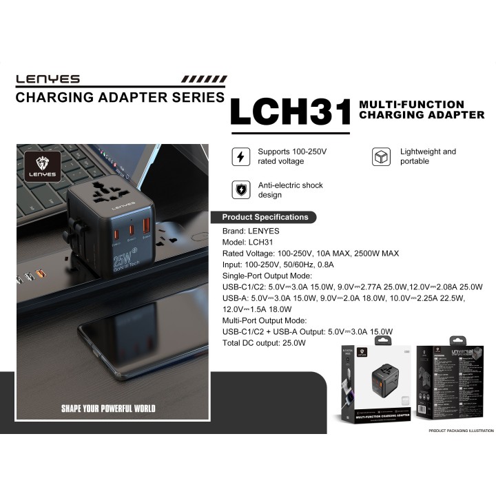 Adaptador Lenyes LCH31 – Viaje de 25W GaN III