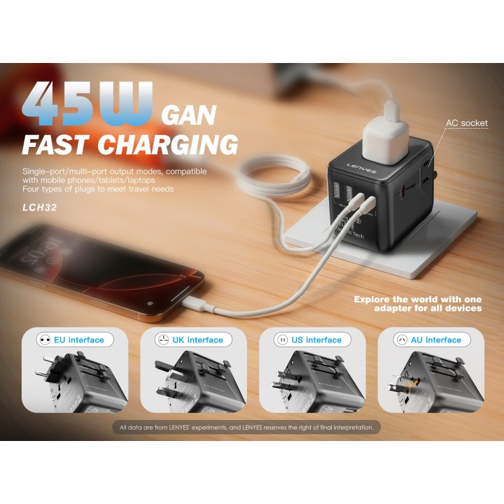 Adaptador Lenyes LCH32 – Viaje 45W GaN III