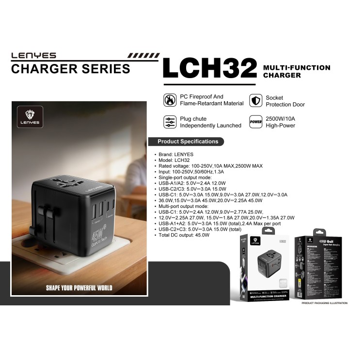 Adaptador Lenyes LCH32 – Viaje 45W GaN III