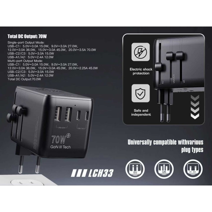 Adaptador Lenyes LCH33 – Viaje 70W GaN II
