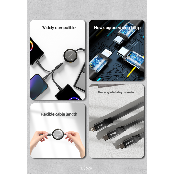 Cable Lenyes LC524 – USB-C 60W y Lightning 27W
