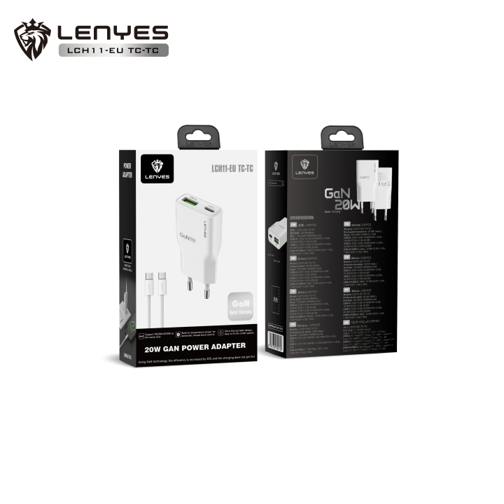 Cargador Lenyes LCH11+Cable TipoC – Pack Ultra-Plano GaN 20W +