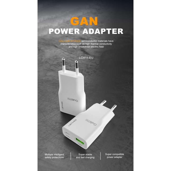 Cargador Lenyes LCH11+Cable TipoC – Pack Ultra-Plano GaN 20W +