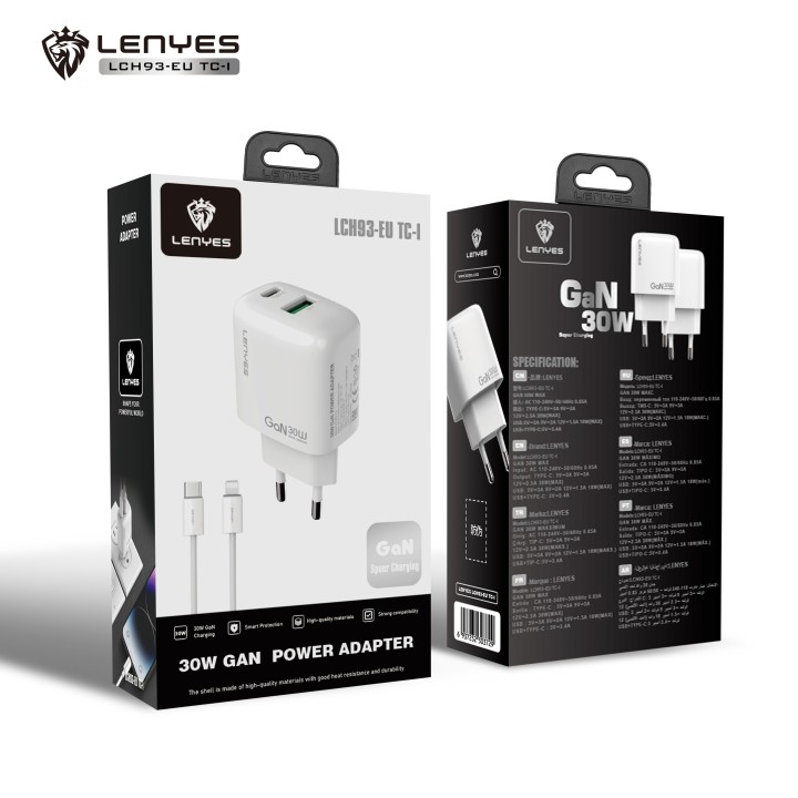 Cargador Lenyes LCH93+Cable Lightning – Pack LCH93 GaN 30W