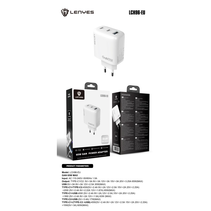 Cargador Lenyes LCH96 – GaN 65W