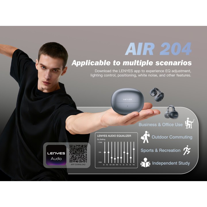 Auriculares Open-Ear Lenyes Air 204 Negro – Bluetooth 6.0