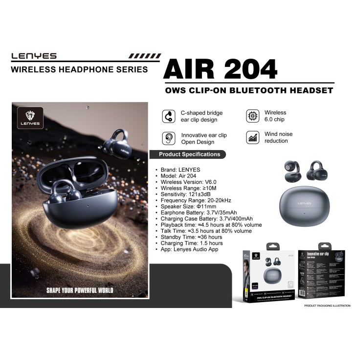 Auriculares Open-Ear Lenyes Air 204 Negro – Bluetooth 6.0