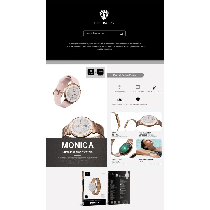 Reloj inteligente Lenyes MonicaGold – Perfil 8mm