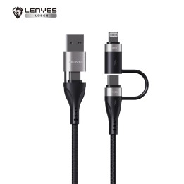 Lenyes LC568 4-in-1 100W PD Charge and USB-A/C to Type-C/Lightning Cable made of Aluminum and Nylon