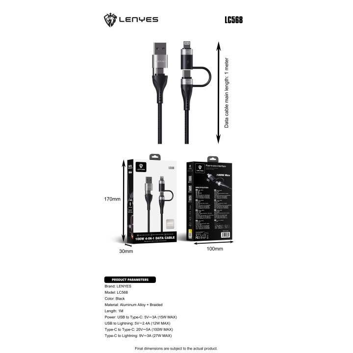 Cable Lenyes LC568 – 100W PD Super Fast Charge