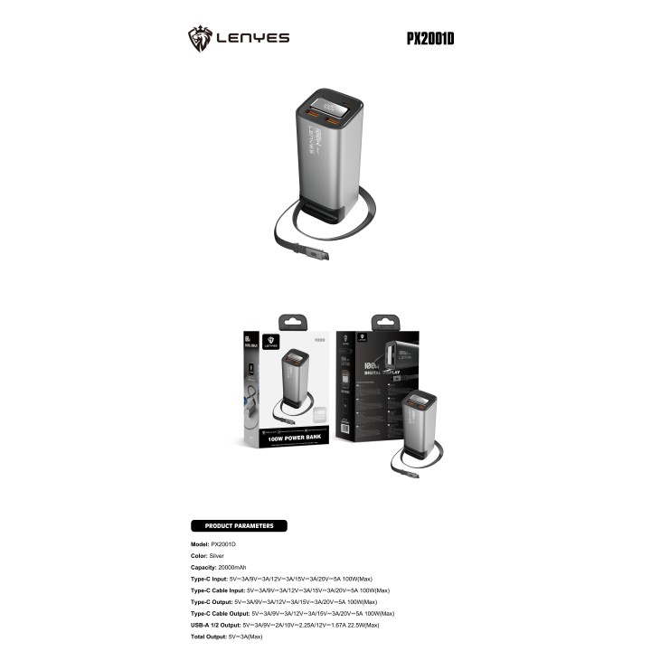 Power Bank Lenyes PX2001D – 20000mAh