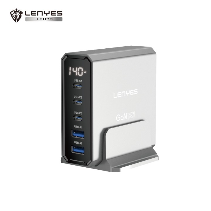 Cargador de Sobremesa GaN 140W con 5 Puertos (3x Tipo-C + 2x USB-A) con Carga Inteligente Multi-Dispositivo