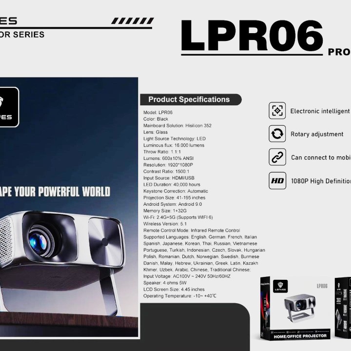 Proyector Lenyes LPR06 – 1080P Nativo (Decodifica 4K)