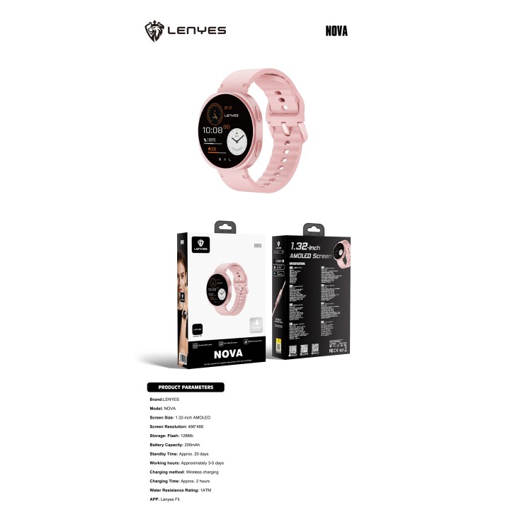 Reloj inteligente Lenyes Nova Rosa – Ultradelgado 7.9mm