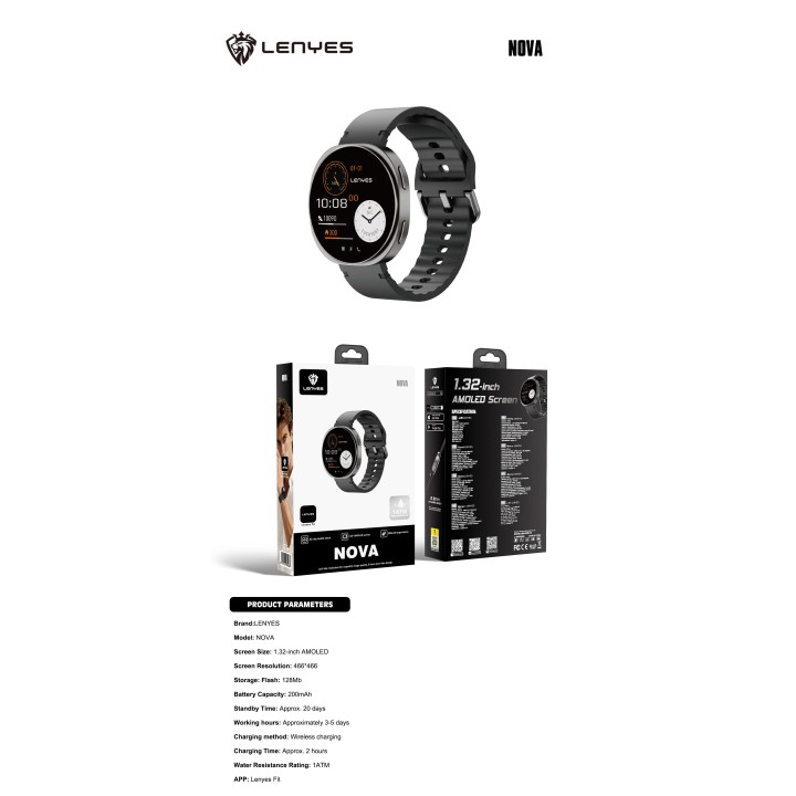 Reloj inteligente Lenyes Nova Negro – Ultradelgado 7.9mm