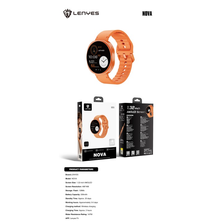 Reloj inteligente Lenyes Nova Naranja – Ultradelgado 7.9mm