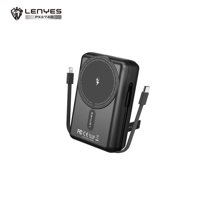 Lenyes PX274D Power Bank 3 en 1 de 20000mAh con Carga Magnética 15W y Cables Integrados