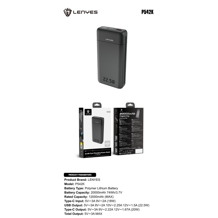 Power Bank Lenyes P542K-1 – 20000mAh