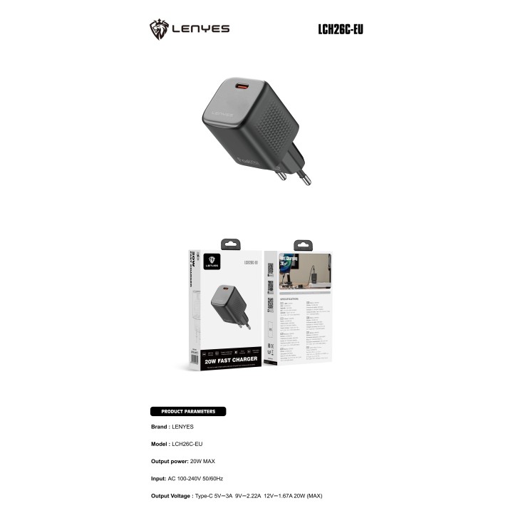 Cargador Lenyes LCH26C – 20W Power Delivery 3.0