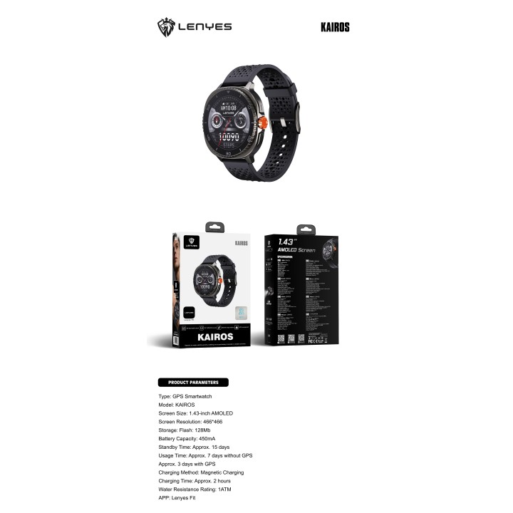 Reloj inteligente Lenyes Kairos Black – Smartwatch GPS KAIROS Negro