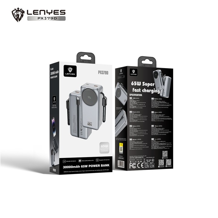 Power Bank Lenyes PX379D – 30000mAh 65W con Cables