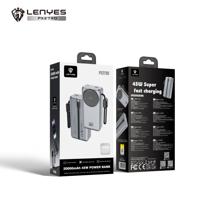 Power Bank Lenyes PX279D – 20000mAh 45W con Cables