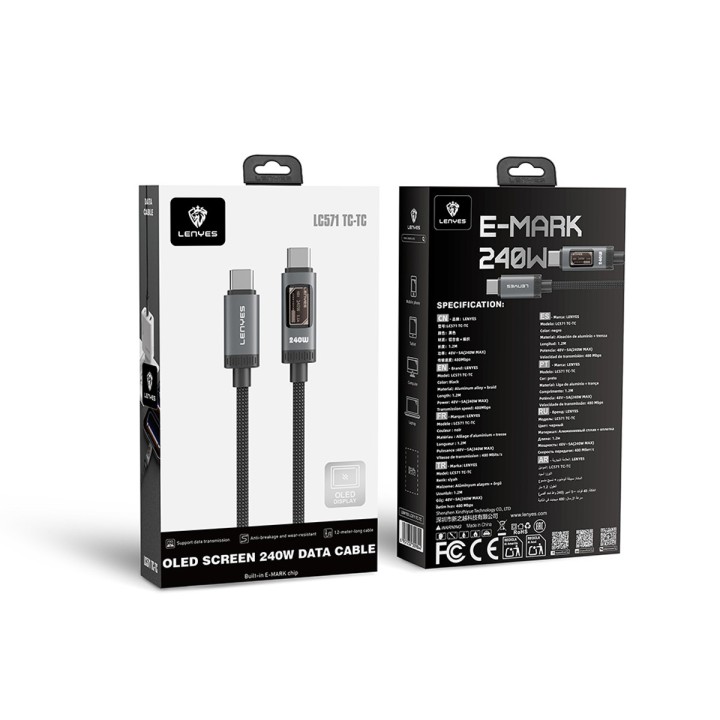 Cable Lenyes LC571 TC-TC – USB-C a USB-C 240W con Pantalla OLED