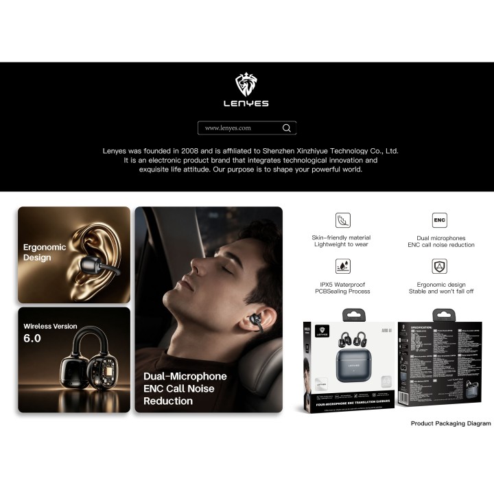 Auriculares Inalámbricos Lenyes AIRO AI – Traductor Negro