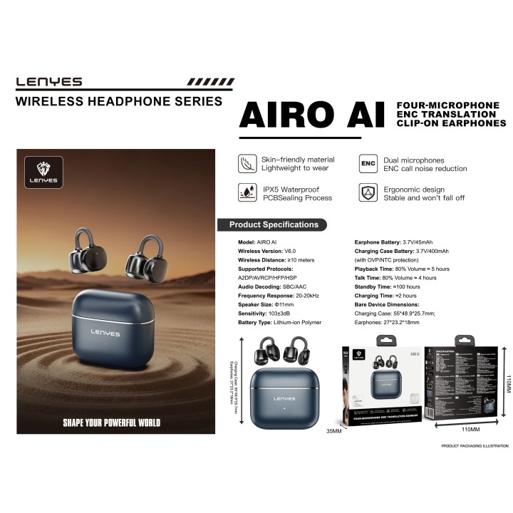 Auriculares Inalámbricos Lenyes AIRO AI – Traductor Negro